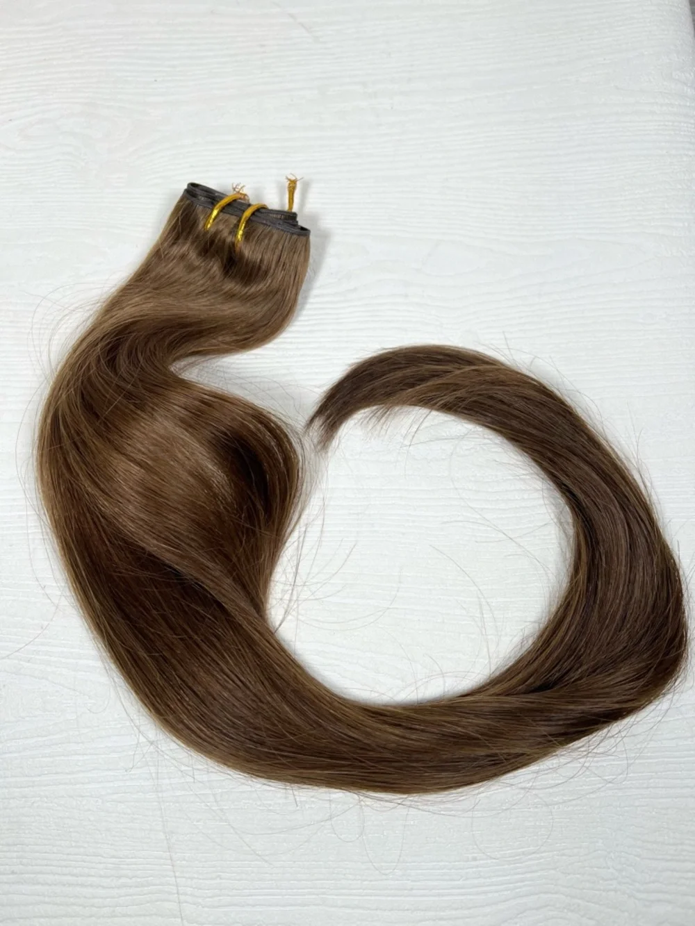 Neutral Light Brown Human Hair Genius Weft 22 Inch Clip In Hair Extensions